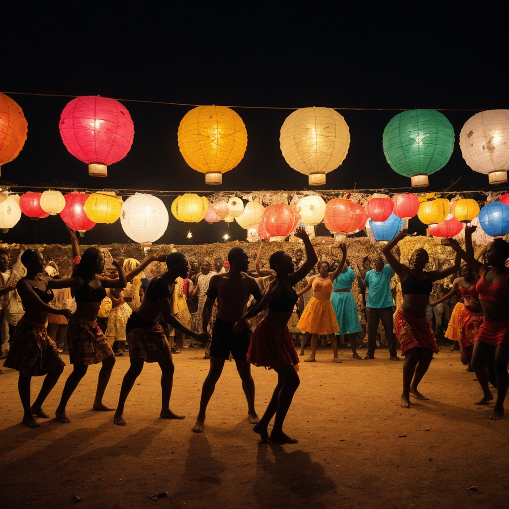 dim ,lit picture of people dancing soukous